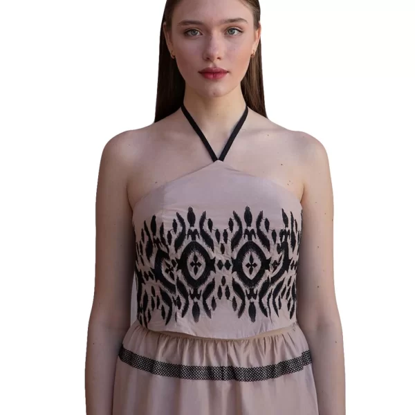 DESIREE Μπέζ αμάνικο κρόπ τοπ με κέντημα