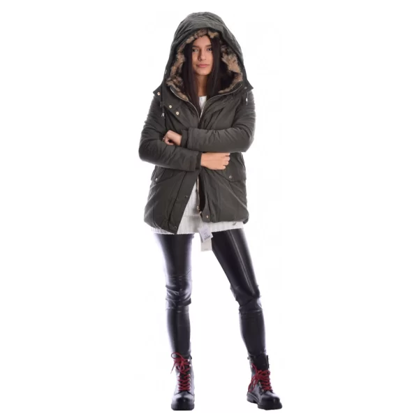 Alcott Donna (Italy) Χακί μπουφάν παρκά με γούνινη κουκούλα