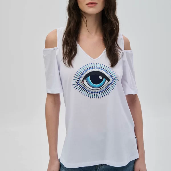 Cinderella Έξωμη μπλούζα με σχέδιο μάτι απο στρας