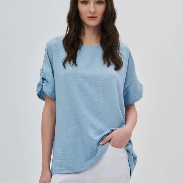 Cinderella κοντομάνικη μπλούζα με ρεβέρ και στρασένια καρδιά στο μανίκι γαλάζιο