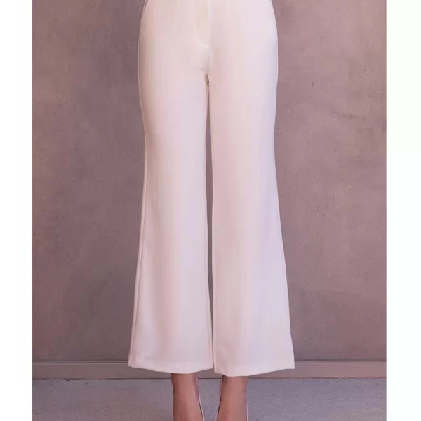 Λευκή υφασμάτινη ψηλόμεση παντελόνα