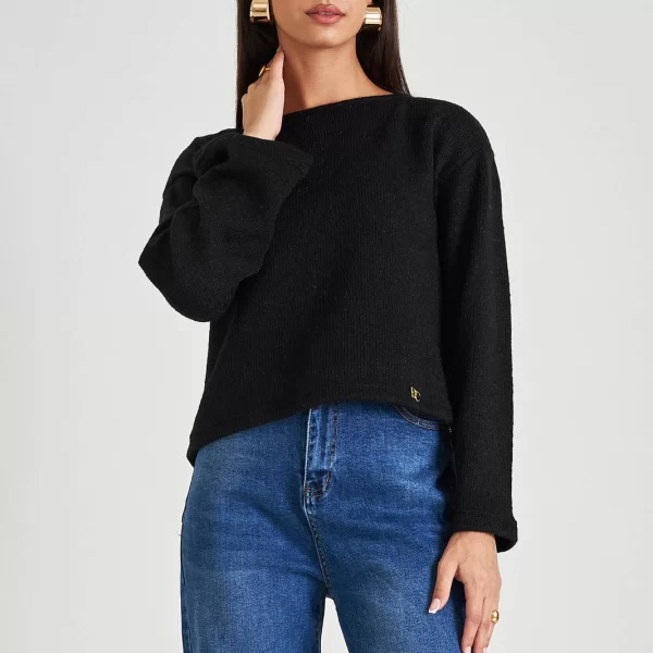 Cento Μαύρη πλεκτή μπλούζα με φαρδιά μανίκια