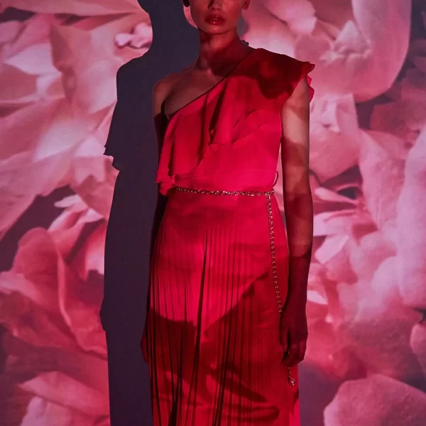 Φουξ πλισέ maxi φόρεμα