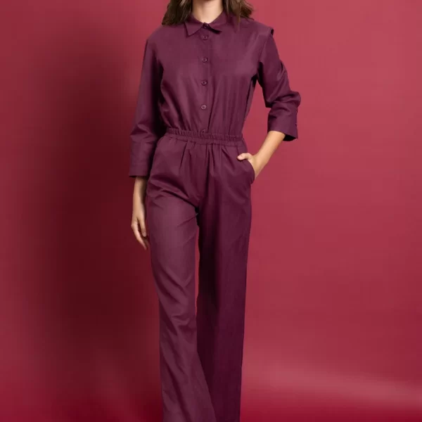 Υφασμάτινο μπορντό παντελόνι με λάστιχο στη μέση