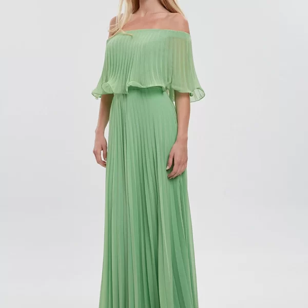 Maxi πλισέ φόρεμα με βολάν