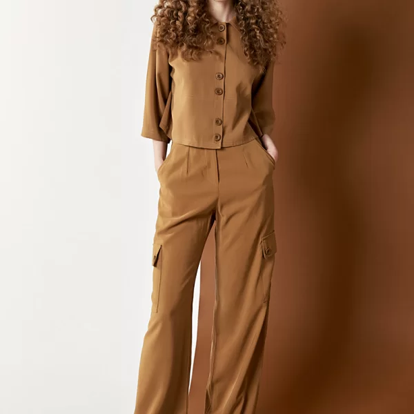 Καμηλό cargo παντελόνι με λάστιχο