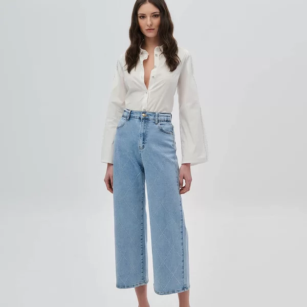 Τζην ψηλόμεσο cropped παντελόνι με στρας