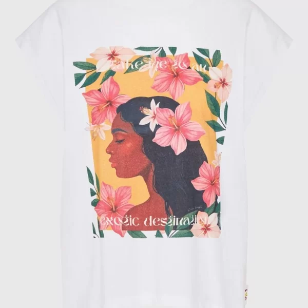 Funky Buddha Γυναικεία αμάνικη μπλούζα με τύπωμα FBL013-150-04 Λευκό