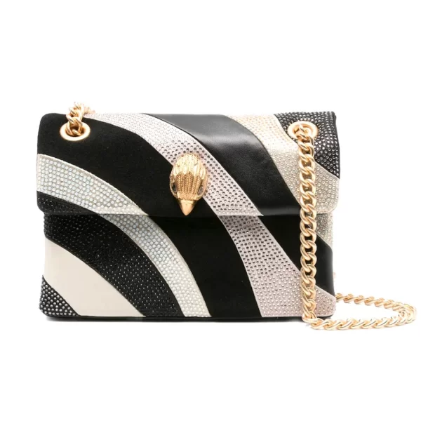 Kurt Geiger KURT GEIGER ΤΣΑΝΤΑΚΙ ΩΜΟΥ/CROSSBODY ΜΙΝΙ KENSINGTON BAG ΣΤΡΑΣ ΑΛΥΣΙΔΑ LOGO ΜΑΥΡΟ/ΜΠΕΖ/ΧΡΥΣΟ