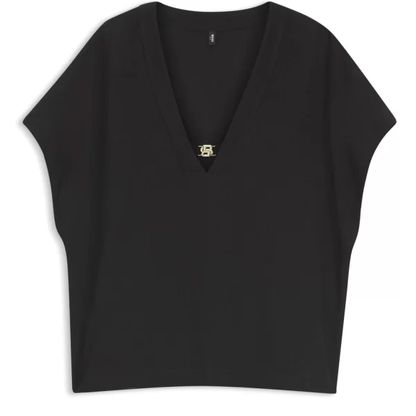 Boss BOSS T-SHIRT V-NECK DOUBLE B_TOP LOGO ΜΕΤΑΛΛΙΚΟ ΜΑΥΡΟ