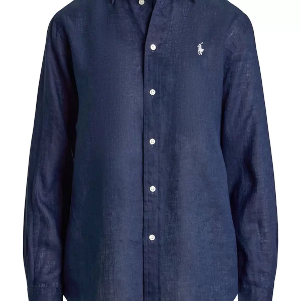 Ralph Lauren RALPH LAUREN ΠΟΥΚΑΜΙΣΟ ΛΙΝΟ CLASSIC FIT LOGO ΜΠΛΕ