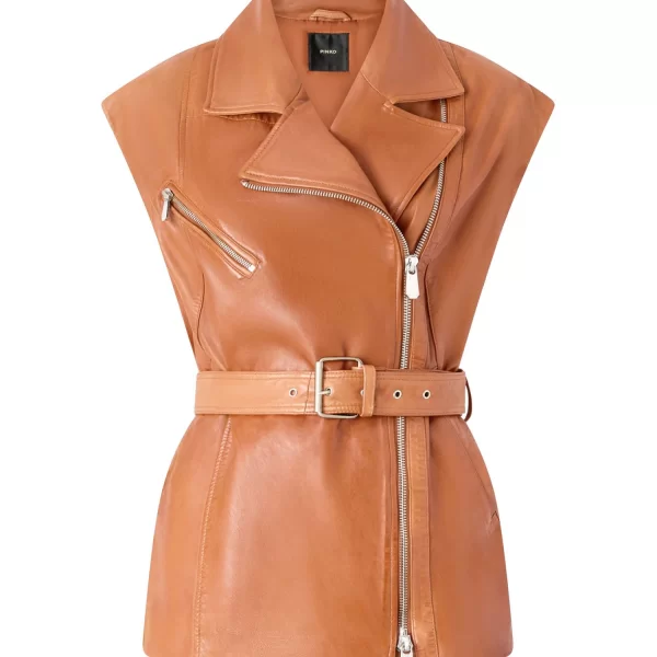 PINKO ΔΕΡΜΑΤΙΝΟ ΓΙΛΕΚΟ GYPSY GILET ΚΑΦΕ