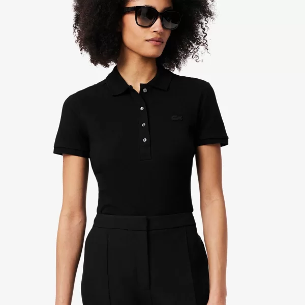 Lacoste Lacoste γυναικεία μπλούζα πόλο πικέ κοντομάνικη με κεντημένο λογότυπο Slim Fit - PF5462 Μαύρο