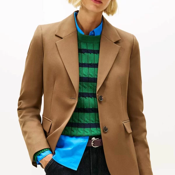 TOMMY HILFIGER Tommy Hilfiger γυναικείο σακάκι μονόχρωμο Regular Fit - WW0WW46662 Καφέ