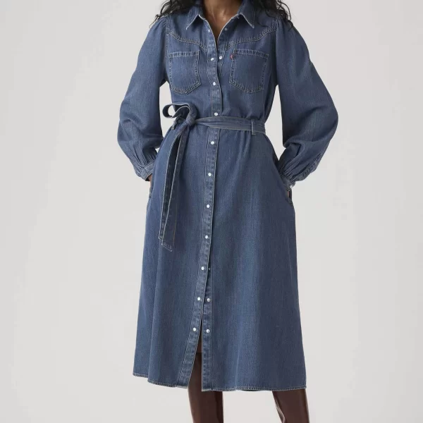 Levi's Levi's® γυναικείο denim midi φόρεμα σεμιζιέ με ζώνη Standard Fit 