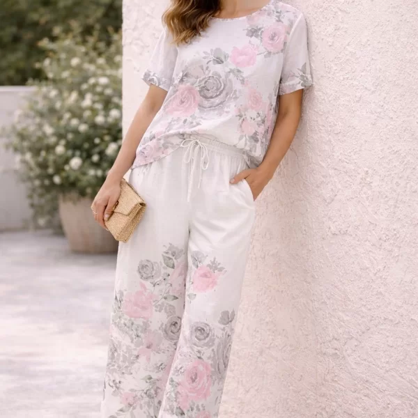 ΣΕΤ ΜΠΛΟΥΖΑ & ΠΑΝΤΕΛΟΝΑ FLORAL Άσπρο