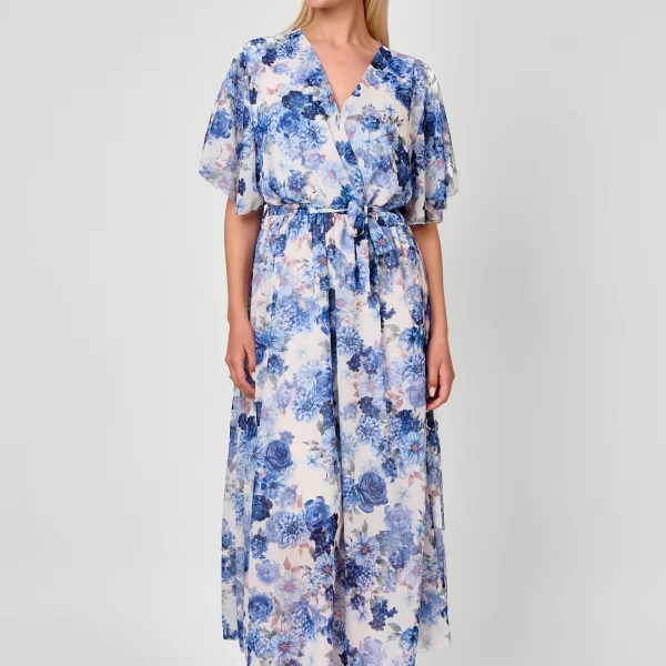 ΦΟΡΕΜΑ MAXI ΦΛΟΡΑΛ ΜΕ ΖΩΝΗ Μπλε