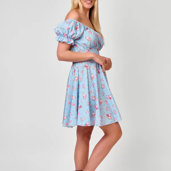 ECSTASY ΦΛΟΡΑΛ MINI ΦΟΡΕΜΑ OFF SHOULDER Σιέλ