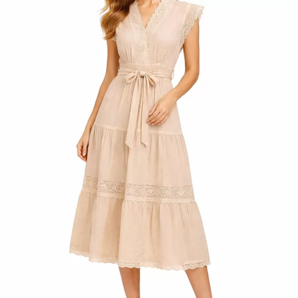 DRESS UP ΦΟΡΕΜΑ ΜΕ ΔΑΝΤΕΛΑ ΚΑΙ ΖΩΝΗ Μπεζ