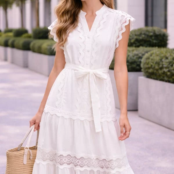 ΦΟΡΕΜΑ ΜΕ ΔΑΝΤΕΛΑ ΚΑΙ ΖΩΝΗ Άσπρο