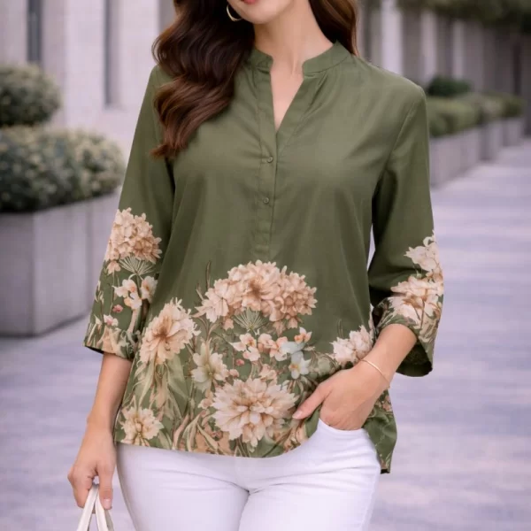 ΜΠΛΟΥΖΑ ΣΑΤΕΝ ΜΕ FLORAL PRINT Χακί