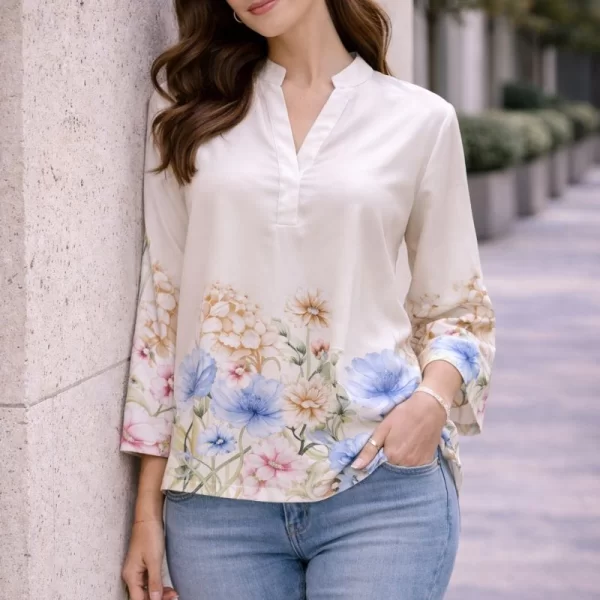 ΜΠΛΟΥΖΑ ΣΑΤΕΝ ΜΕ FLORAL PRINT Άσπρο