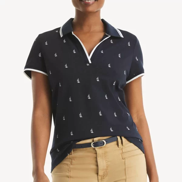 NAUTICA Nautica γυναικεία μπλούζα πόλο πικέ με all-over sailing print Classic Fit - 45K116 Μπλε Σκούρο