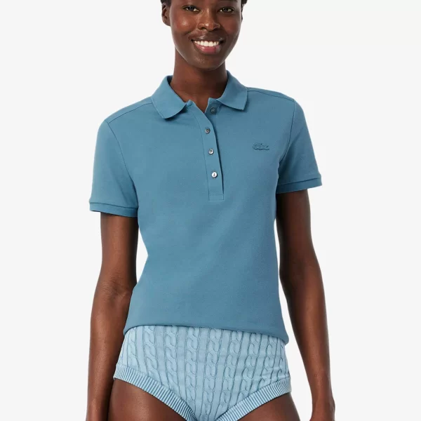 Lacoste γυναικεία μπλούζα πόλο πικέ κοντομάνικη με κεντημένο λογότυπο Slim Fit - PF5462 Μπλε Steel