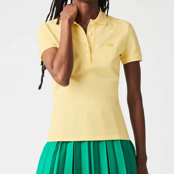 Lacoste γυναικεία μπλούζα πόλο πικέ κοντομάνικη με κεντημένο λογότυπο Slim Fit - PF5462 Κίτρινο Ανοιχτό