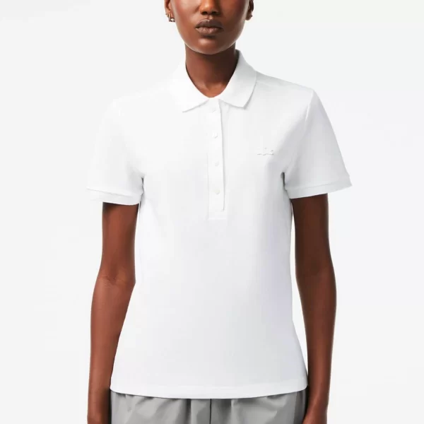 Lacoste Lacoste γυναικεία μπλούζα πόλο πικέ κοντομάνικη με κεντημένο λογότυπο Slim Fit - PF5462 Λευκό