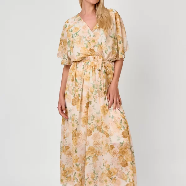 DRESS UP ΦΟΡΕΜΑ MAXI ΦΛΟΡΑΛ ΜΕ ΖΩΝΗ Κίτρινο