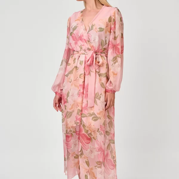 ΦΟΡΕΜΑ MAXI ΦΛΟΡΑΛ ΜΕ ΖΩΝΗ Ροζ