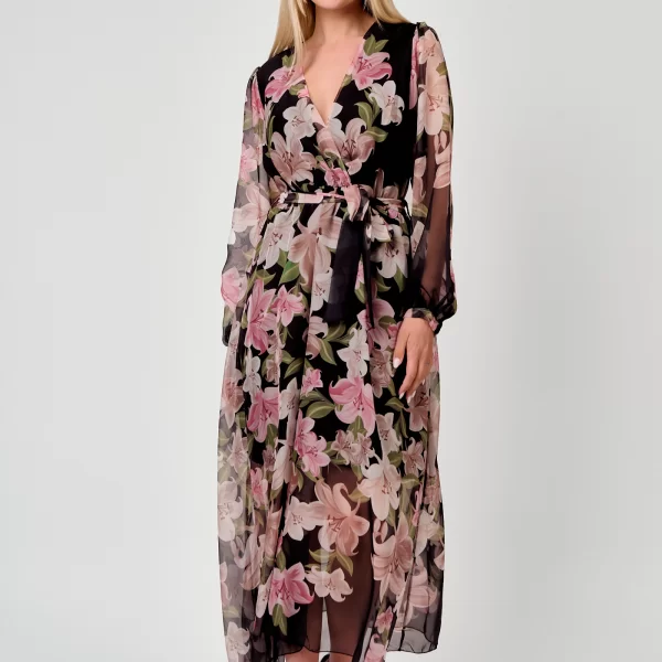 ΦΟΡΕΜΑ MAXI ΦΛΟΡΑΛ ΜΕ ΖΩΝΗ Μαύρο