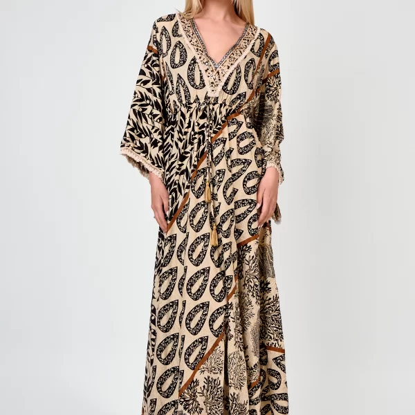 ΦΟΡΕΜΑ MAXI ΜΕ PRINT ΚΑΙ ΔΕΣΙΜΟ Μπεζ