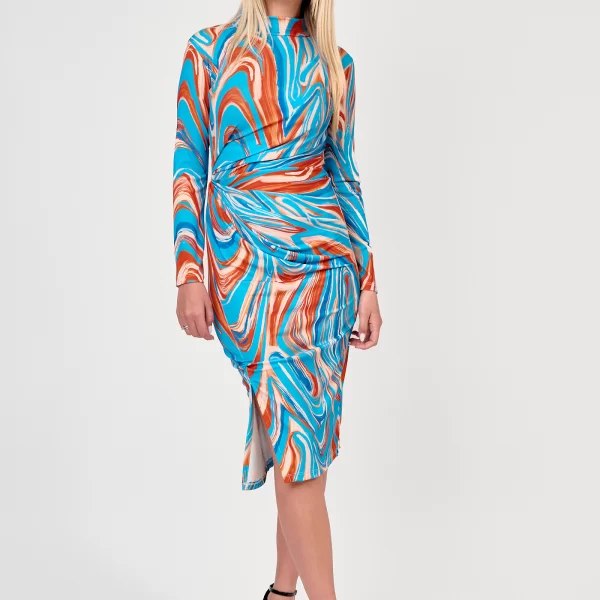 DRESS UP ΦΟΡΕΜΑ MIDI ΕΦΑΡΜΟΣΤΟ ΜΕ PRINT Σιέλ