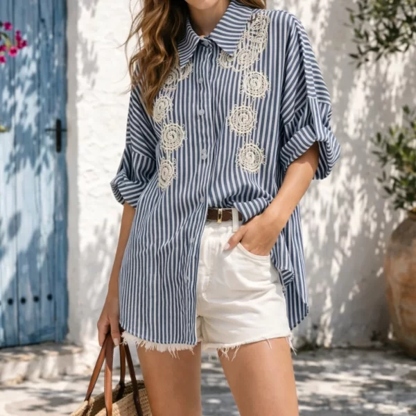 DRESS UP ΠΟΥΚΑΜΙΣΟ ΡΙΓΕ ΜΕ ΚΕΝΤΗΜΑ Μπλε