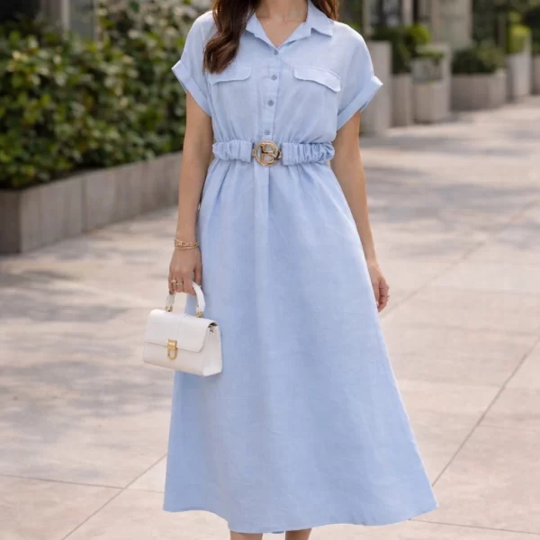 DRESS UP ΦΟΡΕΜΑ MIDI ΜΕ ΖΩΝΗ Σιέλ