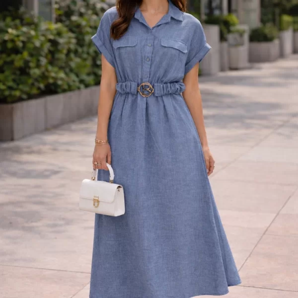 DRESS UP ΦΟΡΕΜΑ MIDI ΜΕ ΖΩΝΗ Μπλε