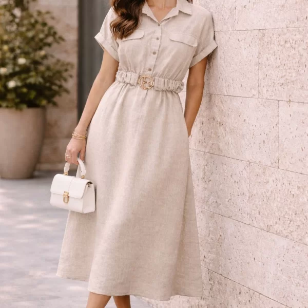 DRESS UP ΦΟΡΕΜΑ MIDI ΜΕ ΖΩΝΗ Μπεζ