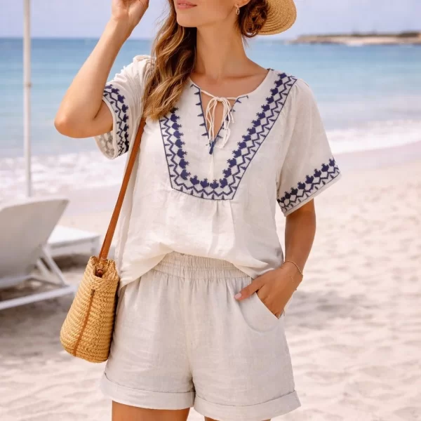 DRESS UP ΜΠΛΟΥΖΑ BOHO ΜΕ ΚΕΝΤΗΜΑ Άσπρο