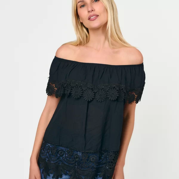 DRESS UP ΜΠΛΟΥΖΑ ΜΕ ΔΑΝΤΕΛΑ ΚΑΙ ΕΞΩ ΩΜΟΥΣ Μαύρο