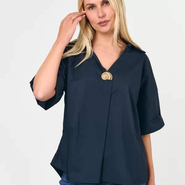 DRESS UP ΜΠΛΟΥΖΑ ΚΟΝΤΟΜΑΝΙΚΗ ΜΕ ΧΡΥΣΗ ΚΑΡΦΙΤΣΑ Μπλε