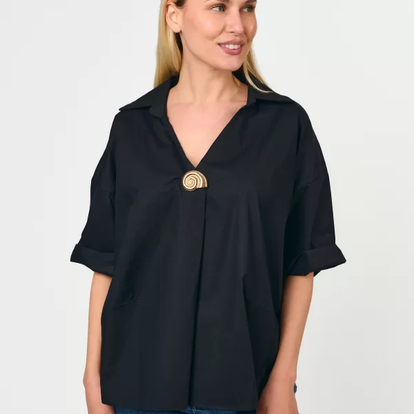 DRESS UP ΜΠΛΟΥΖΑ ΚΟΝΤΟΜΑΝΙΚΗ ΜΕ ΧΡΥΣΗ ΚΑΡΦΙΤΣΑ Μαύρο