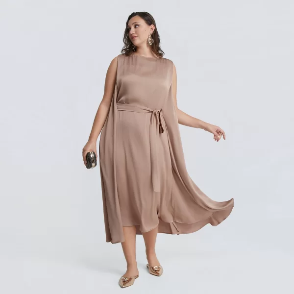 Σατέν αμάνικο φόρεμα με ζώνη