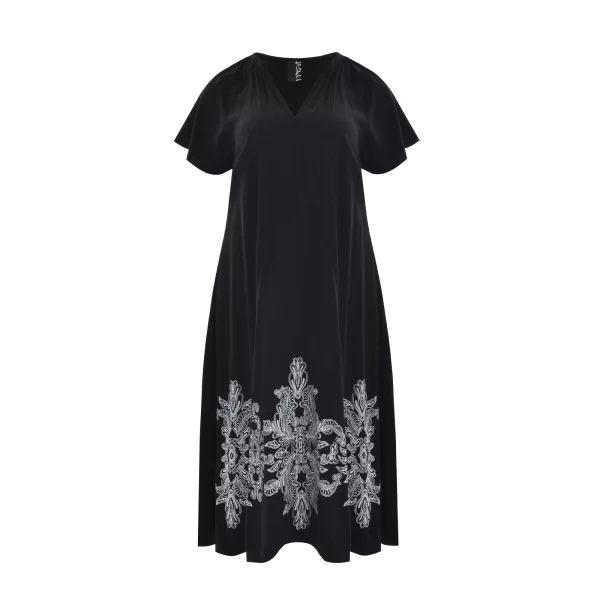 Μαύρο φόρεμα βισκόζη με τύπωμα