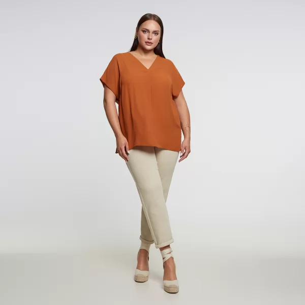 MAT FASHION Κοντομάνικη V μπλούζα με πιέτες