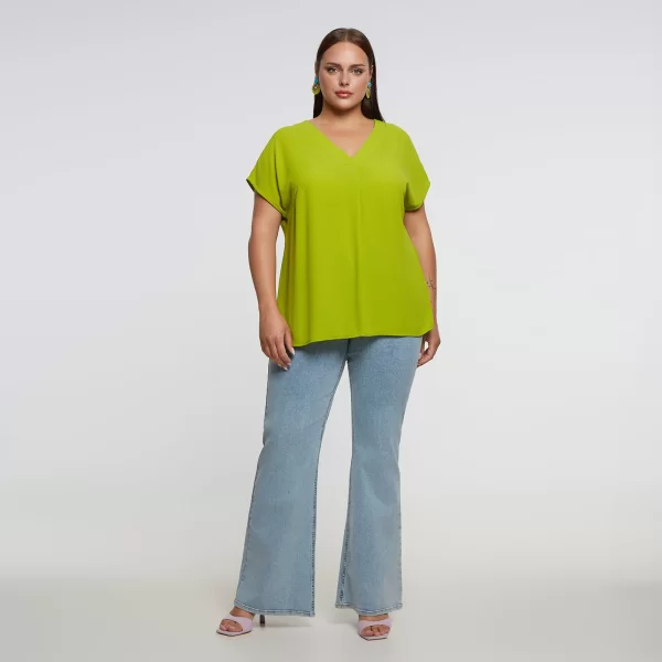 MAT FASHION Κοντομάνικη V μπλούζα με πιέτες