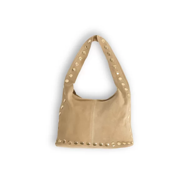 Δερμάτινη σουέντ τσάντα με μεταλλικά τρουκς