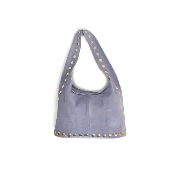 Δερμάτινη σουέντ τσάντα με μεταλλικά τρουκς