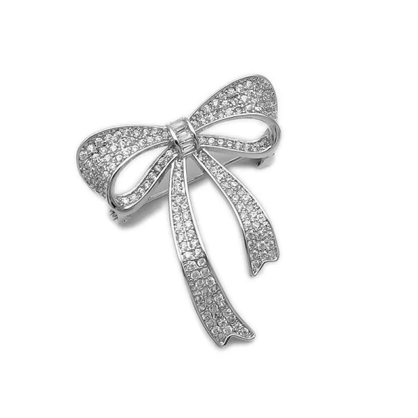 Καρφίτσα Φιόγκος με strass επάργυρη KF118